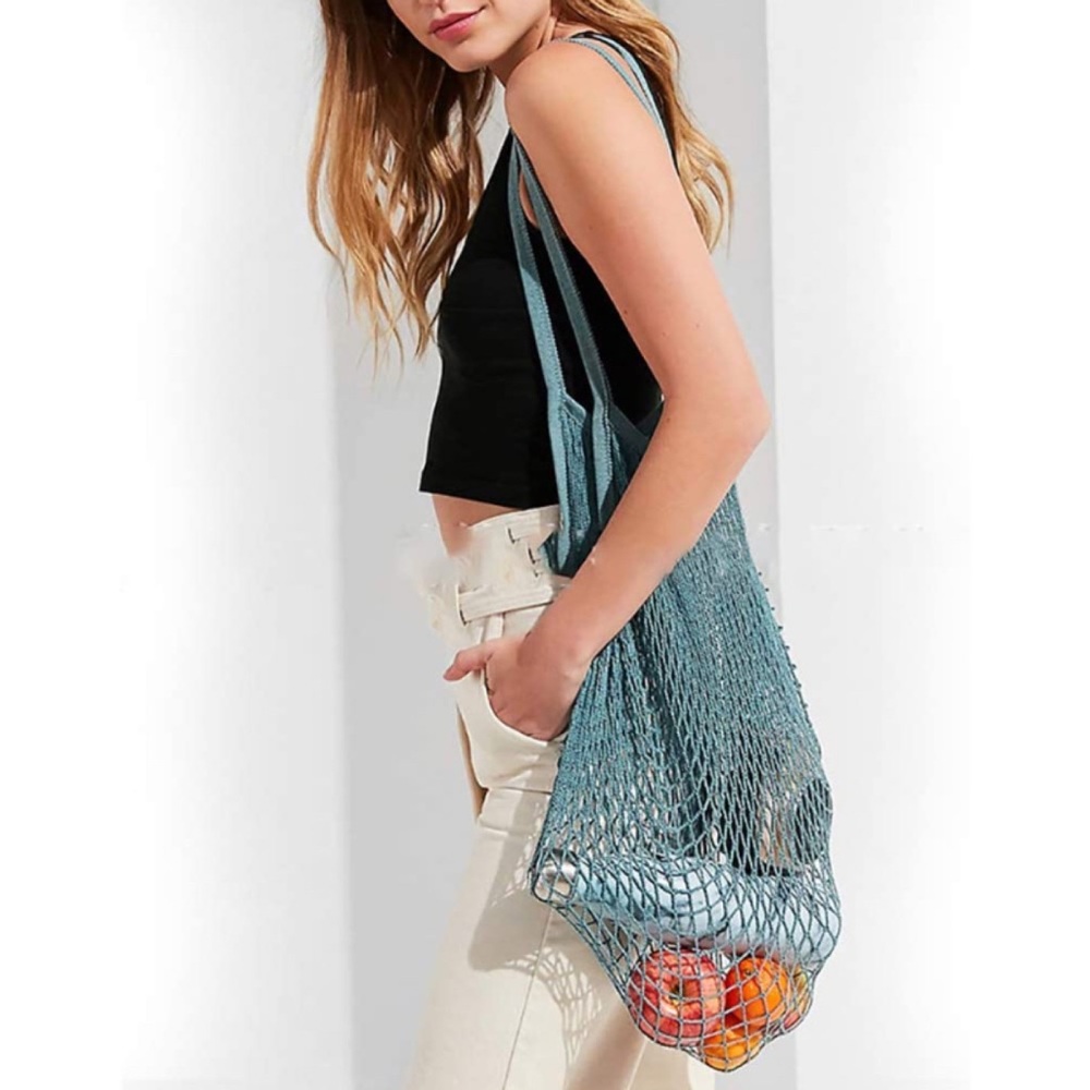 💥 CLEARANCE Parisienne Market Cotton Net Tote Bag Cool Blue - Picture 1 of 8